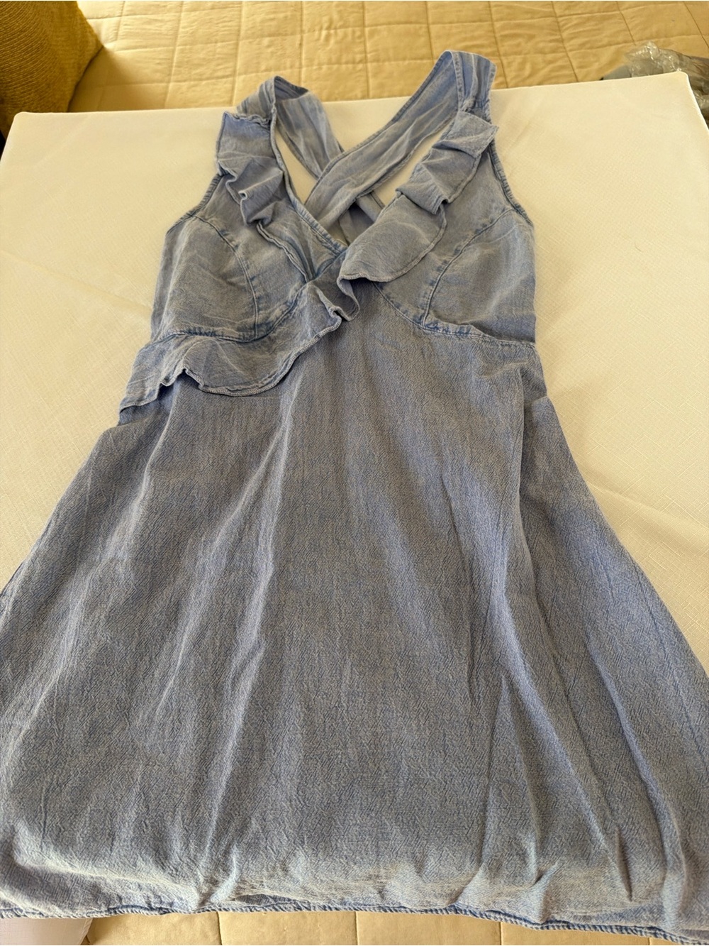 Ruffled Cross-Back Mini Dress - Light Blue